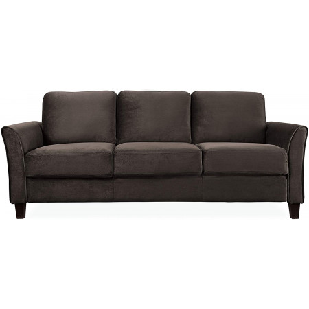 Life Coffee : Ghế Sofa Băng Với Tay Vịn Cong, Vải Màu Cà Phê